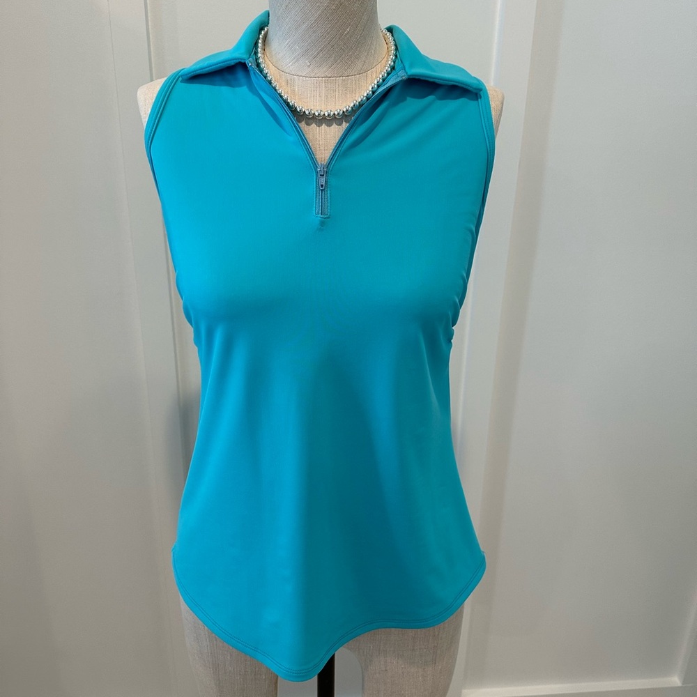 Sleeveless Turquoise Zip-Up Women's Top - Sz XS